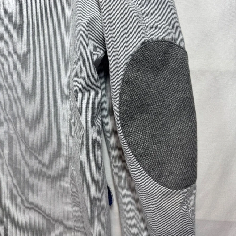 Banana Republic Tailored Fit Blazer Gray White Striped Elbow‎ Patch Sz 44R